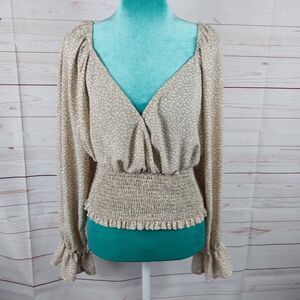 No Frills Los Angeles Sz L Smocked Peasant Top Sweetheart Neckline Boho Fairy